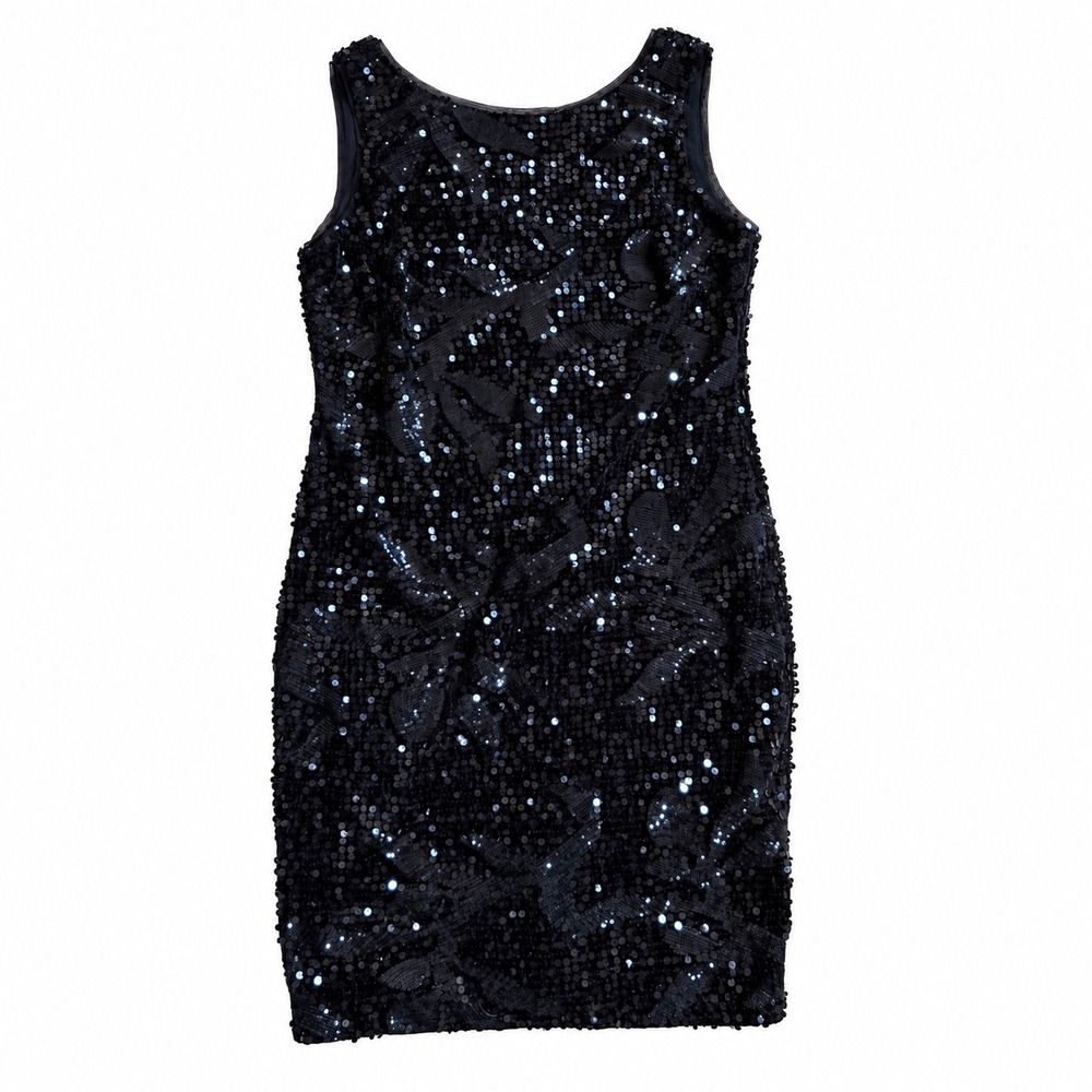 Frank Lyman Black Sequin Cocktail Dress Sleeveless Sheath Formal Size 14 Canada